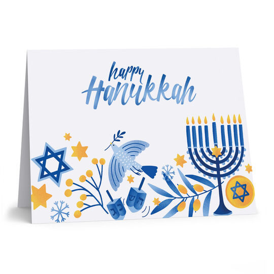 Happy Hanukkah Miracles Folded Cards with Inside Imprint